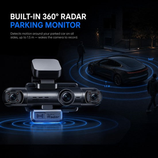 Radar-Monitoring 4-Channel Dash Cam with 4K, Rear Cam &amp; Hardwired