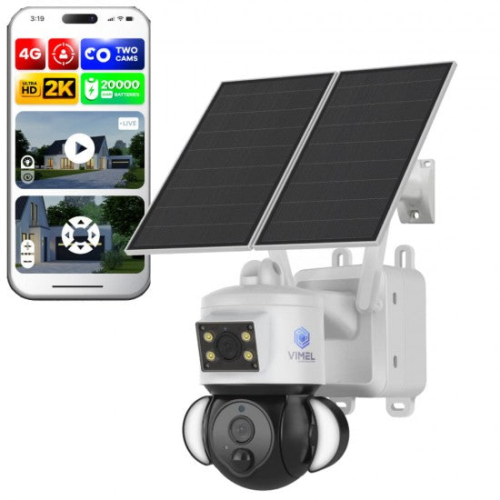 Solar Dual Security Camera 4G UHD 2K Continuous Recording