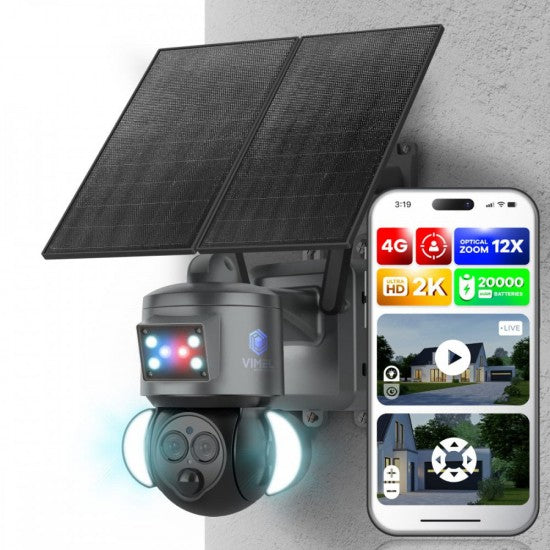 4G Security Camera 2K Solar Panel 12X Zoom 
