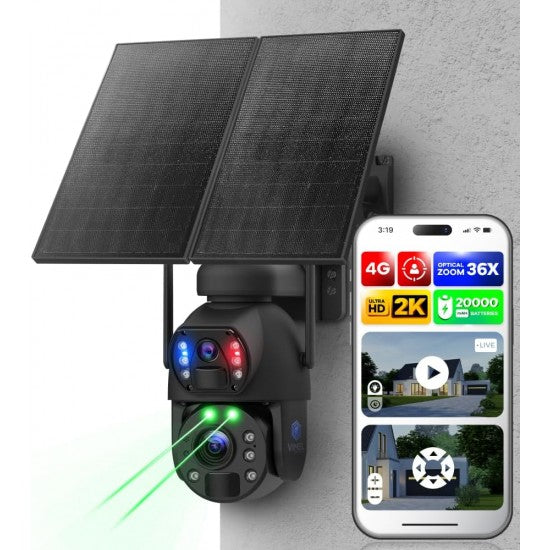 4G Security Camera 2K Solar Powered with 36X Optical Zoom