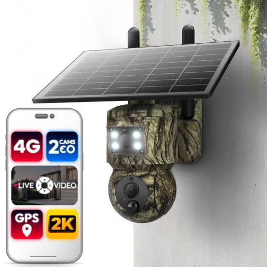 4G Solar Security Camera – 2K Dual-Lens PTZ, GPS Tracking & Wildlife Monitoring