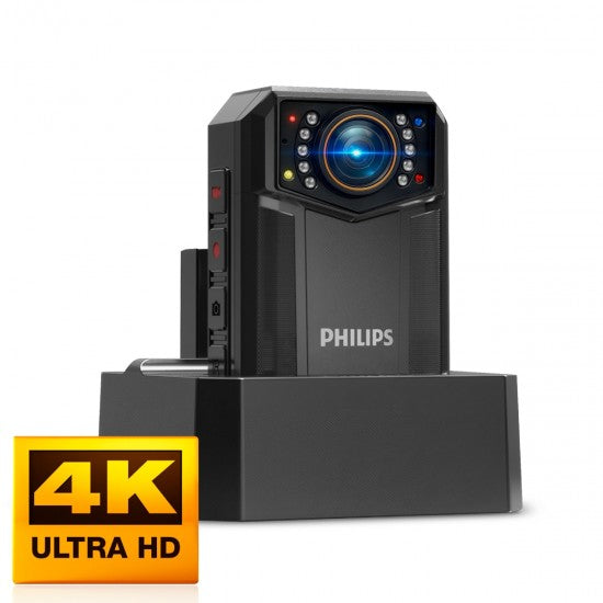 Philips Dual-Battery Police Body Camera 4K - WiFi, Night Vision