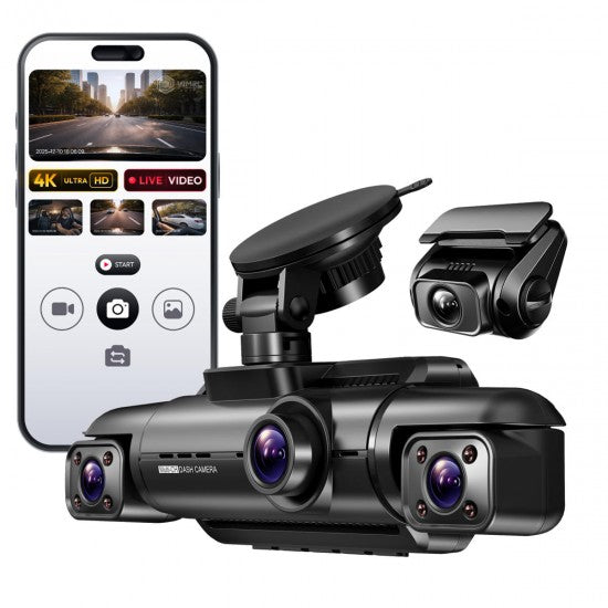 WIFI Car Triple Channel Dash Camera 4K with Rear Camera