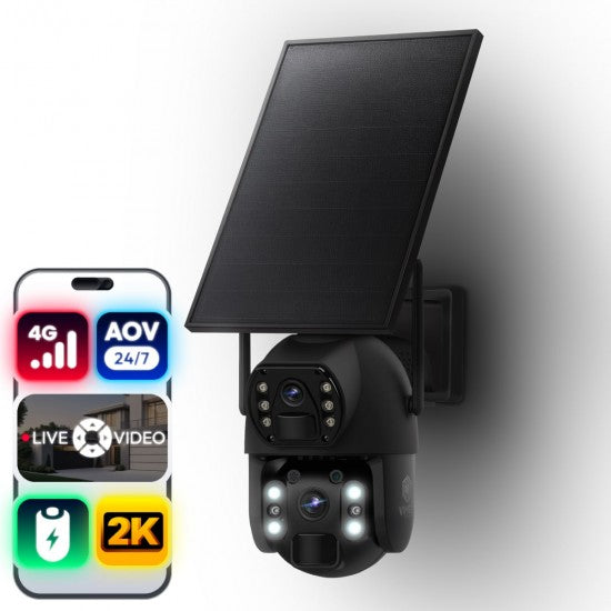 Always-On 4G Solar Security Camera - 2K Dual Lens, 360° Detection
