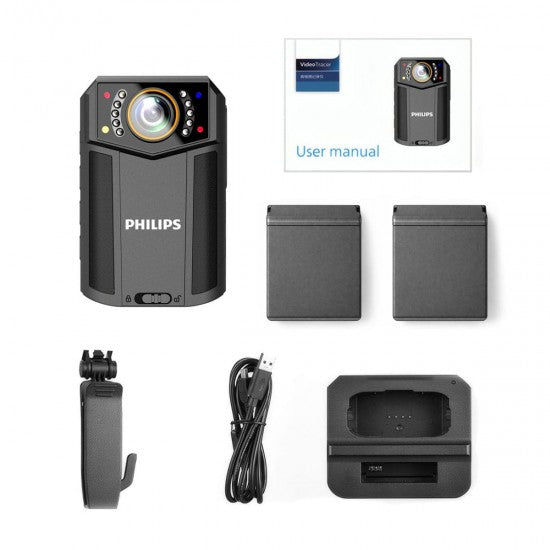 Philips Dual-Battery Police Body Camera 4K - WiFi, Night Vision