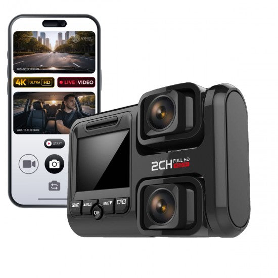 VIMEL Dual Dashcam lens GPS WIFI 4K Car Camera