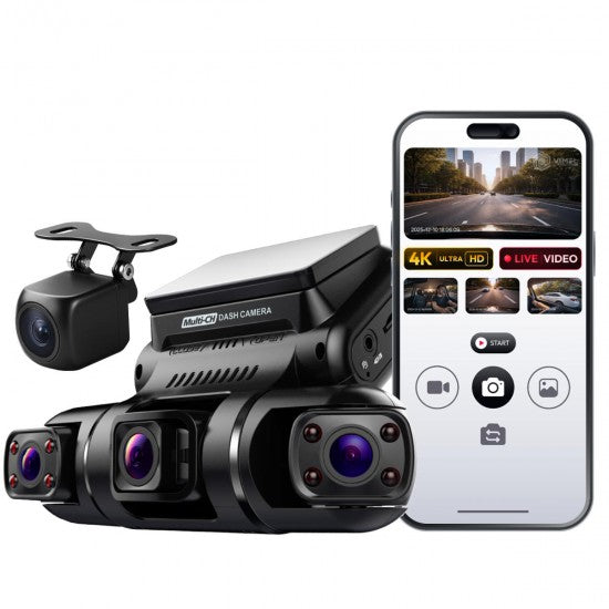WIFI UHD 4K Triple Lens Dash Camera with Rear Camera