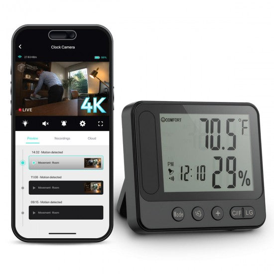 Dual-Band Spy Camera Clock | 5GHz WiFi 4K Live View