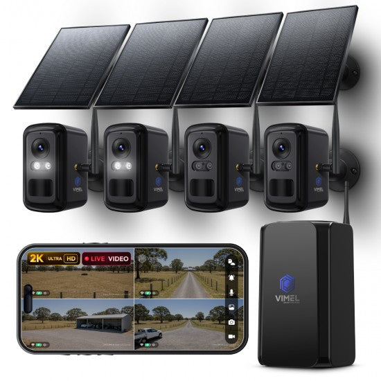 Long Range Solar Security System - 500m WiFi Hub, 4 Cameras 2K