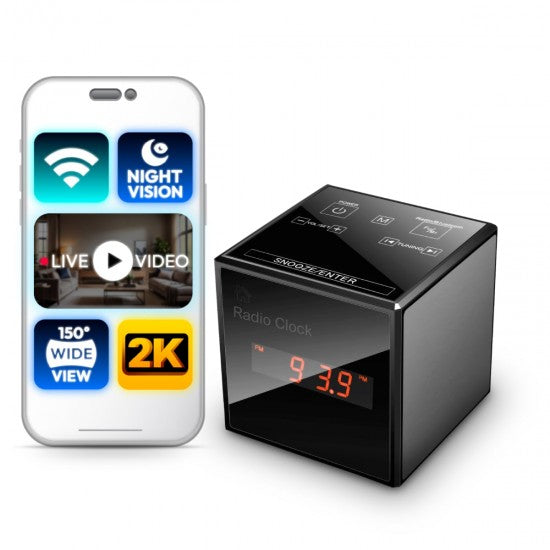  Alarm Clock Spy Camera 2K Bluetooth Radio for Discreet Home Security Monitoring