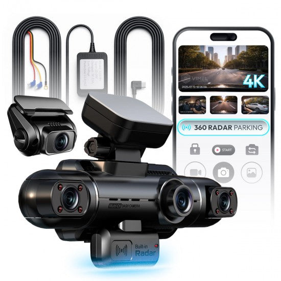 Radar-Monitoring 4-Channel Dash Cam with 4K, Rear Cam &amp; Hardwired