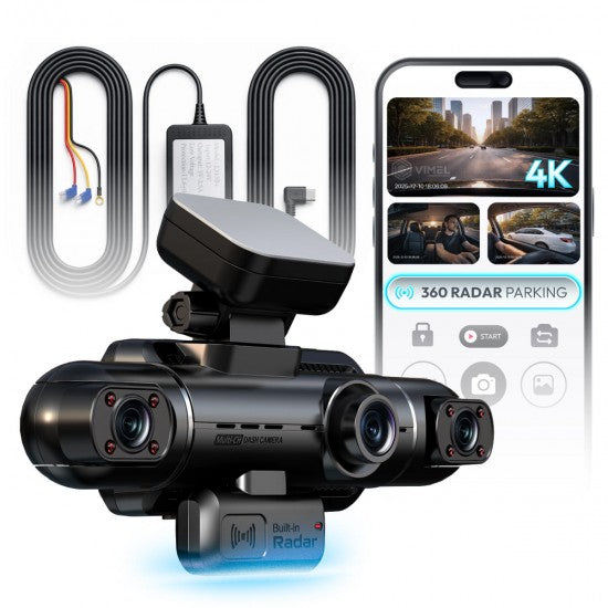 Radar-Monitoring Triple-Channel Dash Cam with 4K Hardwired Parking
