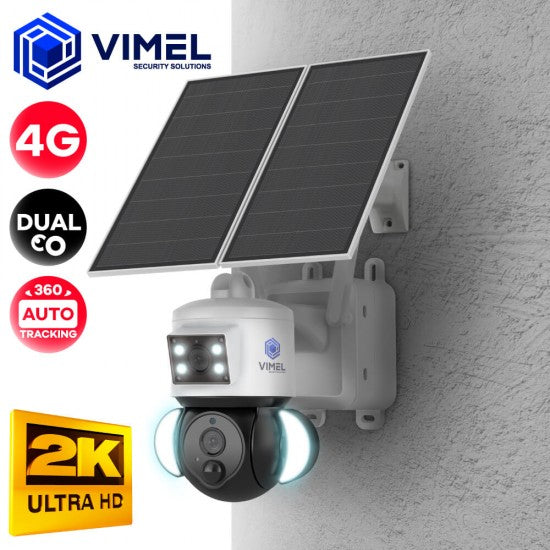 Solar Dual Security Camera 4G UHD 2K Continuous Recording