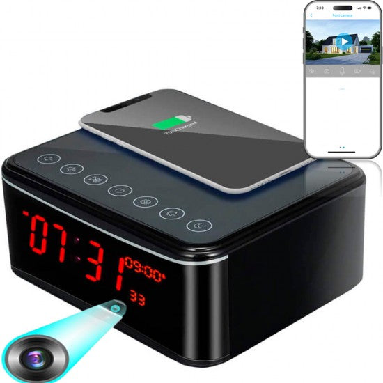 Wireless Charger WIFI Alarm Clock Spy Camera