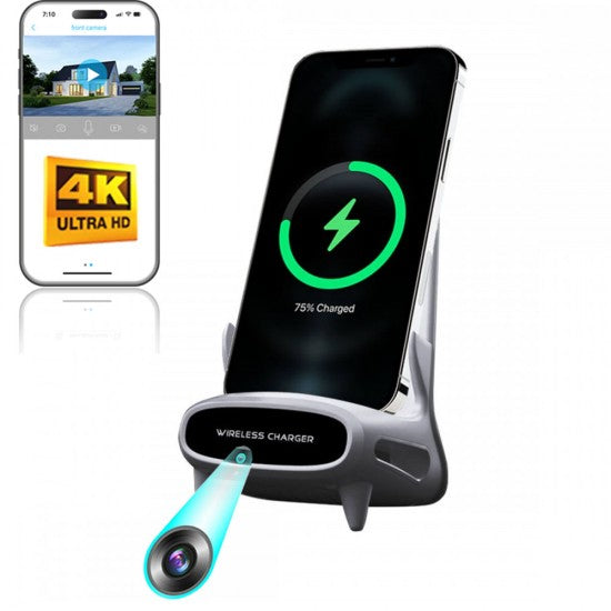 WIFI Wireless Charging Station Home Spy Camera 4K LIVE VIEW