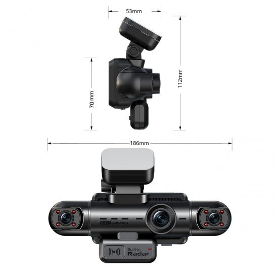 Radar-Monitoring Triple-Channel Dash Cam with 4K Hardwired Parking