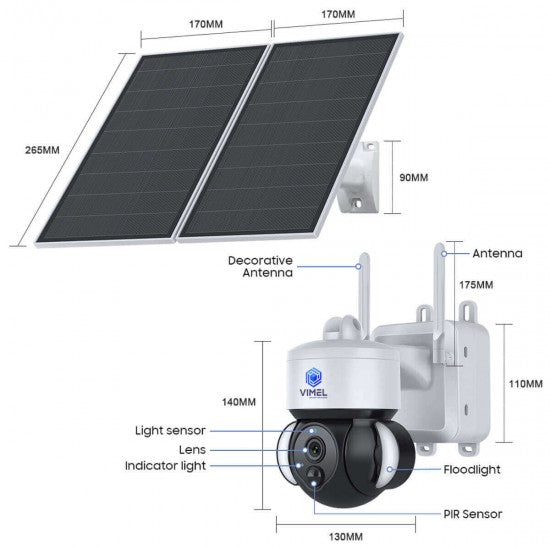 WIFI Dual Solar Security Camera 24/7 Continuous Recording 2K