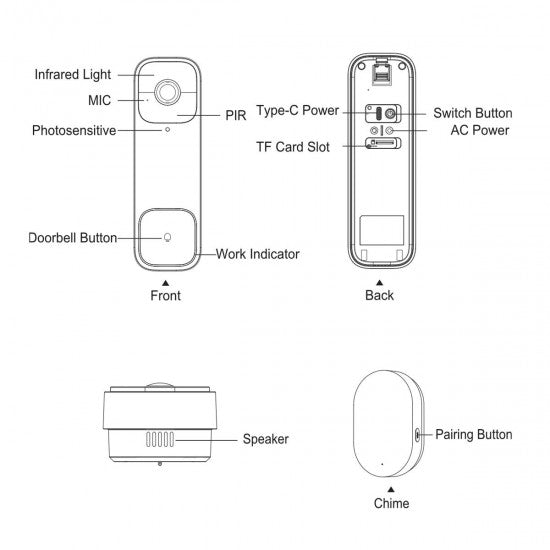 WiFi Doorbell Camera 2K with Chime &amp; Two-Way Talk
