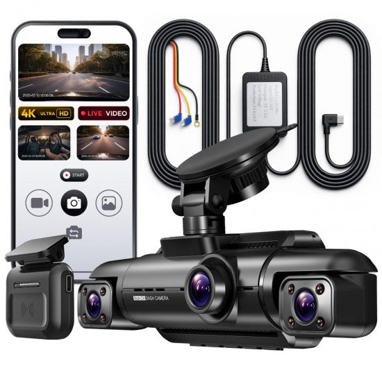 Triple Channel Dash Camera with 24/7 Security Parking